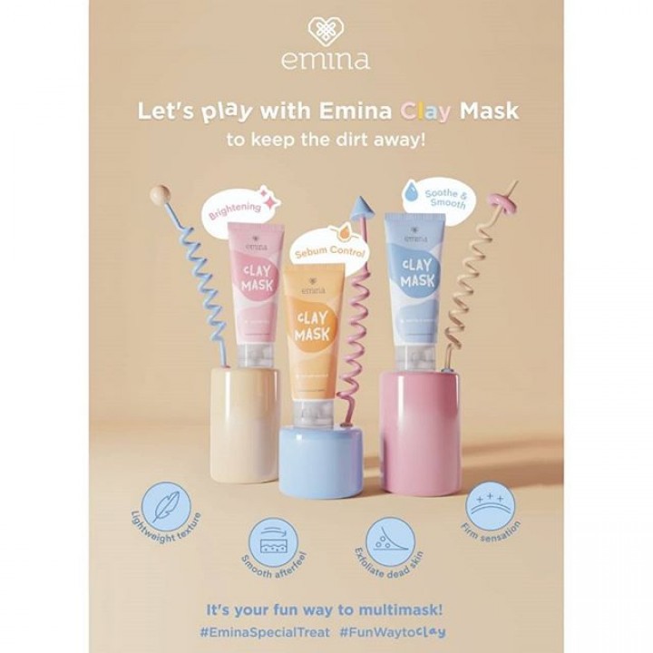 EMINA Clay Mask 60ml Masker Wajah Masker Emina Soothe Brightening Sebum by AILIN