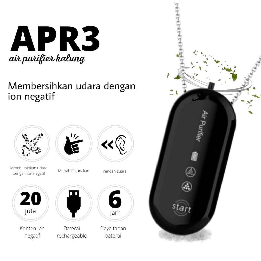 Serbagrosirmurah APR3 Kalung Air Purifier Ionizer Anion Pembersih Udara Anti Virus Debu