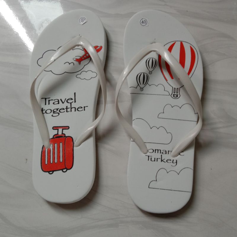 sandal jepit spon putih travel together, sandal cewe, sandal murah