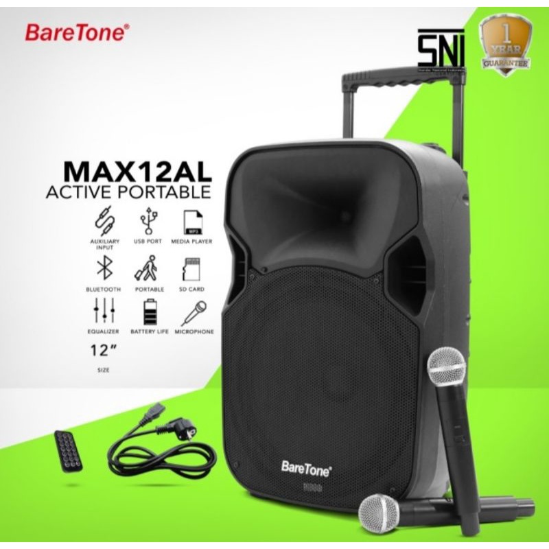 SPEAKER PORTABLE AKTIF WIRELESS MEETING BARETONE 12 INCH MAX 12AL BLUETOOTH ORIGINAL