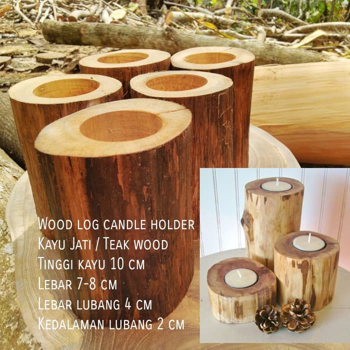 Tempat lilin kayu jati tea light teak wood candle holder rustic vintag