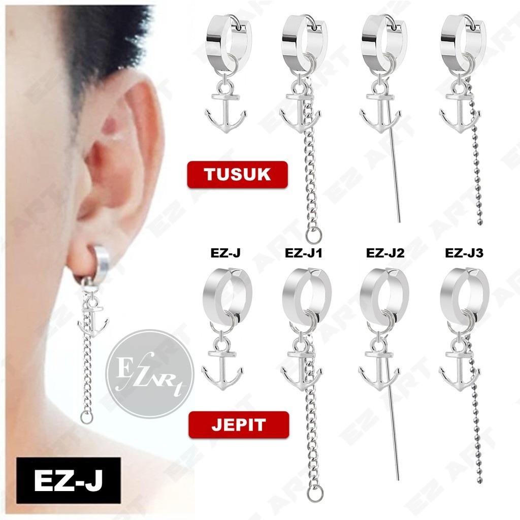 1Pc Model EZ-J Silver Anting Jepit Tusuk Variasi Bandul Gaya Punk Korea KPOP Stainless Steel