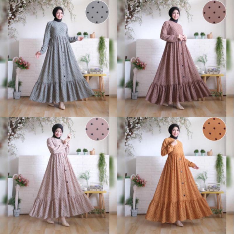 [Fashion Muslim] Gamis RHEINA POLKA maxy lemonskin | rempel | kancing | busui