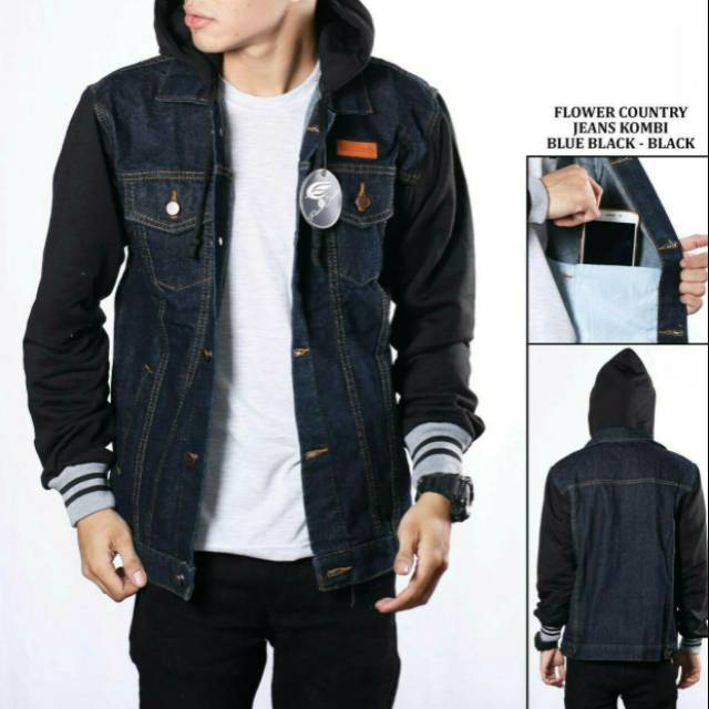 JAKET JEANS - JAKET DENIM PRIA PAPAGO JADE BLACK jaket jeans kupluk / jaket jeans hoodie