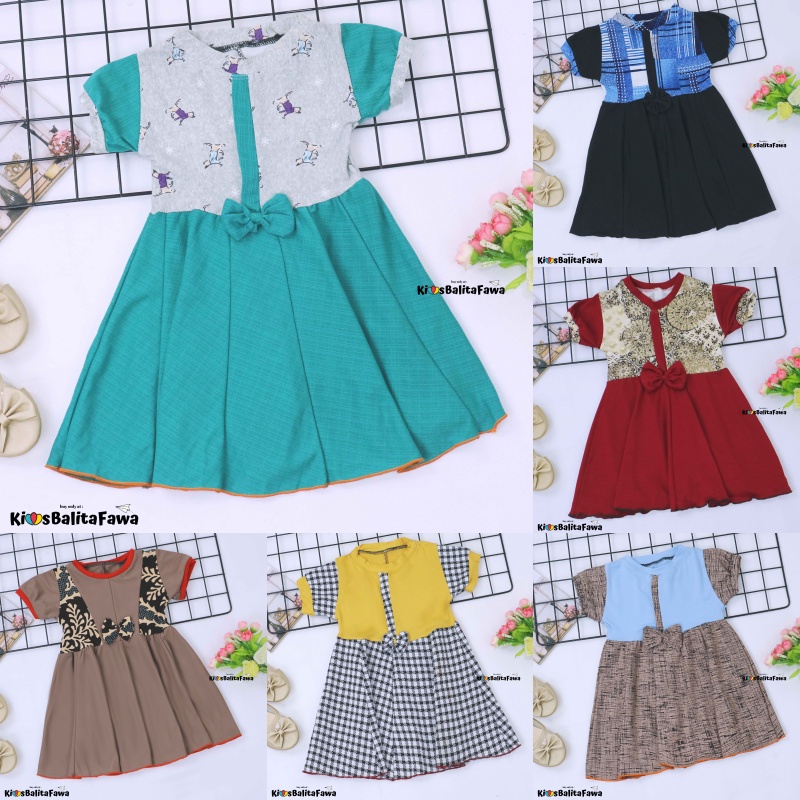 Dress Jasmine size 1-2 Tahun / Dres Anak Perempuan Ballita Murah Baju Lengan Adem Pita Motif Grosir