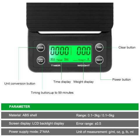 Timbangan Kopi Digital 5kg/0.1gr / Timbangan Emas / Coffee Scale