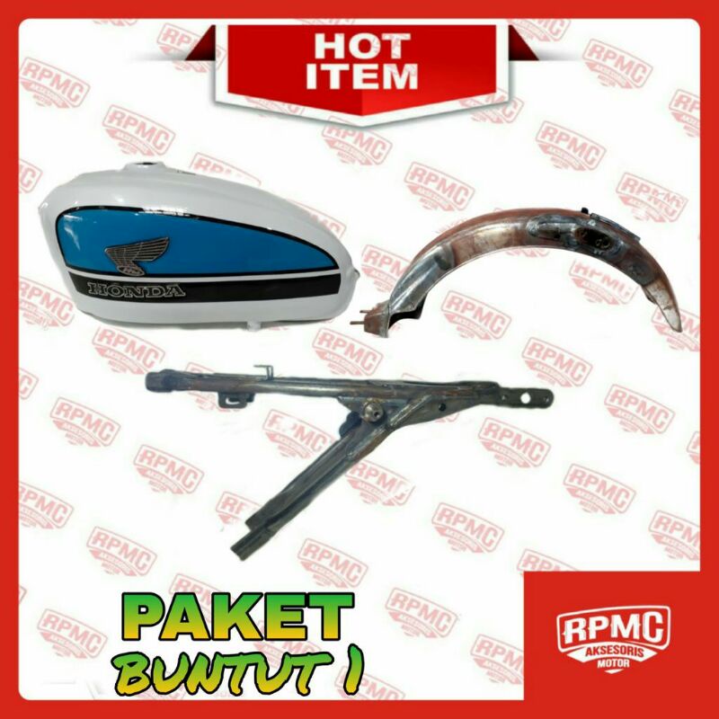 TANGKI CB 100 K2 GLATIK SET SLEBOR PRES NGANJUK DAN RANGKA BELAKANG TATANAN