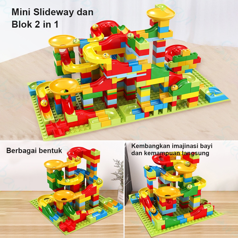 Sweetybayi CleAir O2 168pcs Mainan building block kecil Balok susun mini Marble run race maze block slide ball