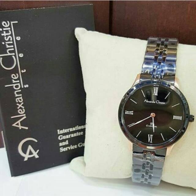 Jam Tangan Alexandre Christie AC8508 Wanita Original Black Ring Rosegold