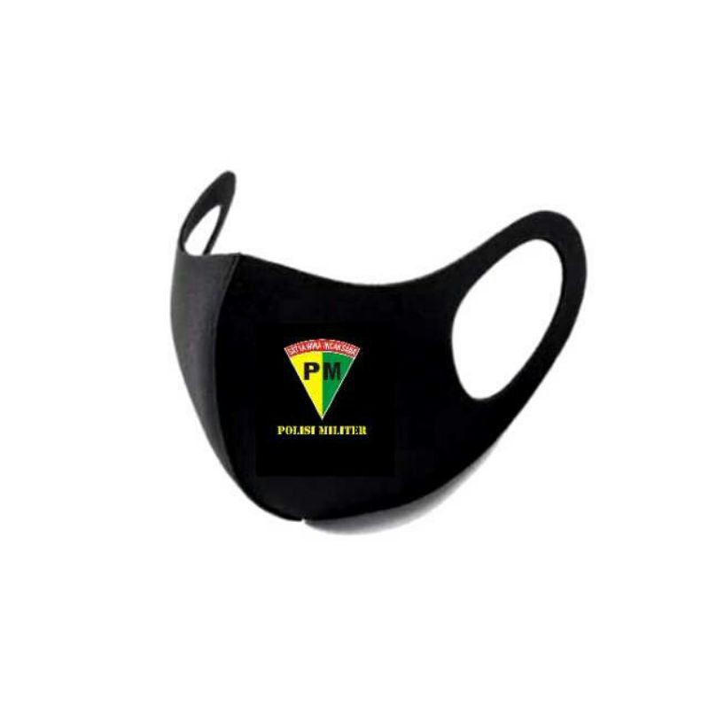 Masker korea bahan kain scuba hitam Logo  Polisi Militer