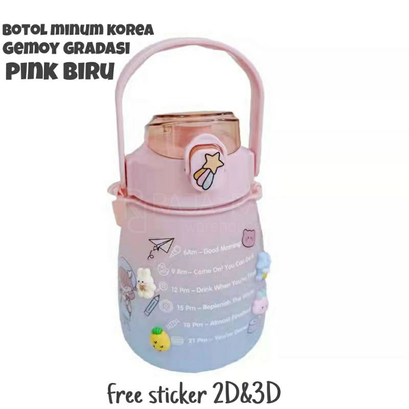 [⚜️RR⚜️] BOTOL MINUM VIRAL 2000ml 2L 2 LITER BOTOL MINUM 2L 2000ml 2 liter BOTOL VIRAL BOTOL MINUM KOREA BOTOL MINUM MOTIVASI BONUS STICKER LUCU-2 warna 1300ml/ PINK