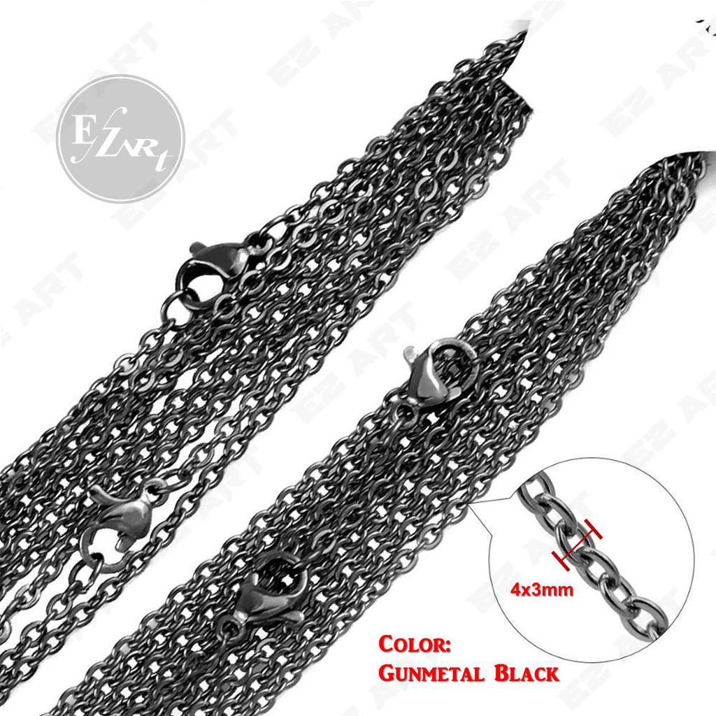 HITAM GUN METAL - KALUNG MASKER RANTAI POLOS SIMPLE STAINLESS STEEL PRIA WANITA