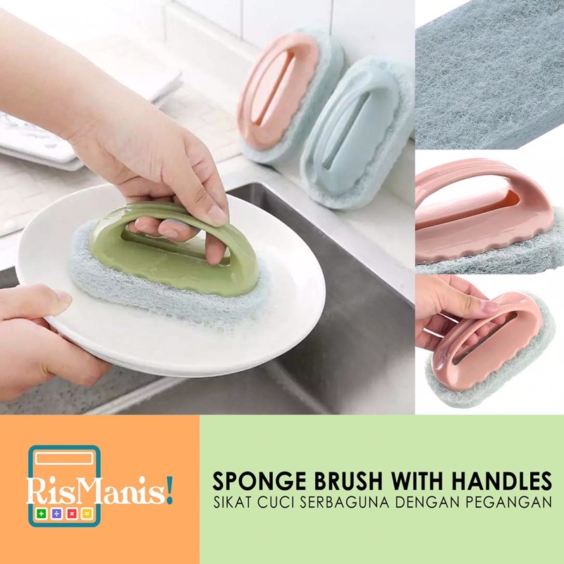 SPONGE BRUSH WITH HANDLES - Sikat Cuci Piring Gagang Pegangan Spons Pembersih Alat Masak Panci Dapur