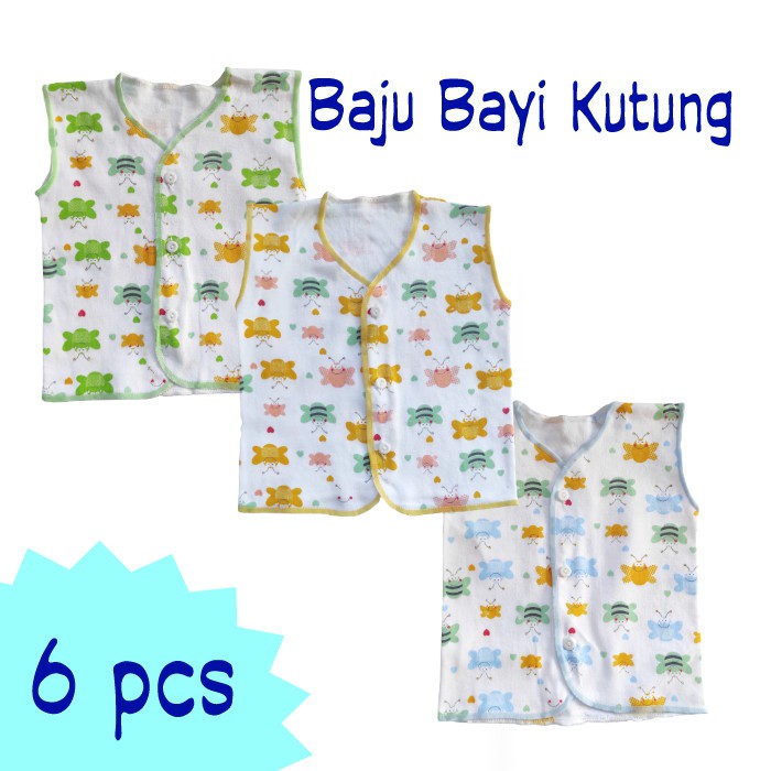 Baju bayi Kutung Tanpa Lengan Motif Newborn 6 pcs