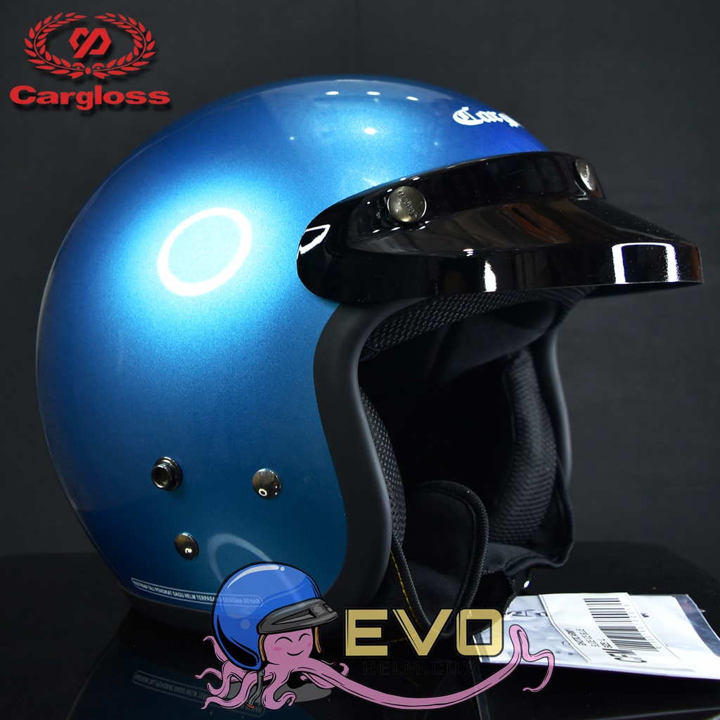 HELM CARGLOSS ORIGINAL CFM RETRO ARMY HALF FACE - SLIDE ICE BLUE METALIC + KACA DATAR