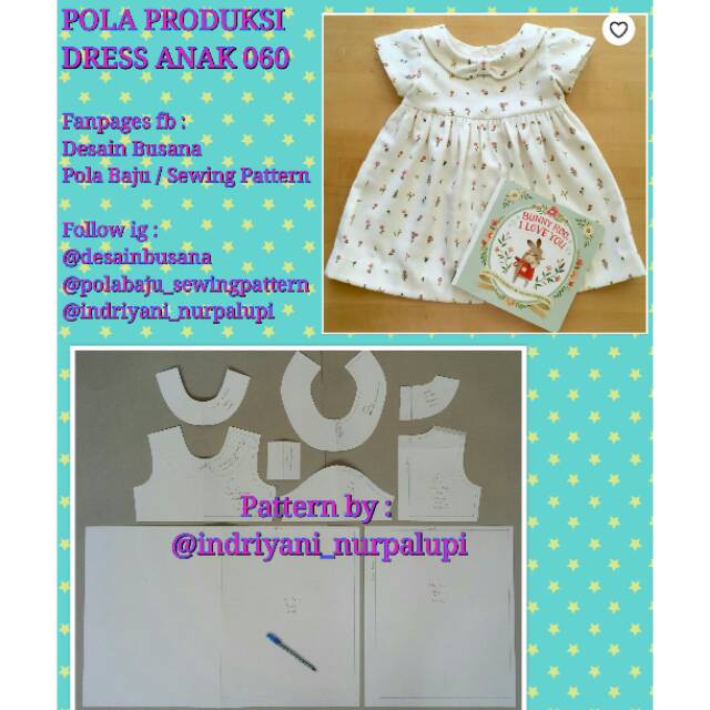 POLA DRESS ANAK 060 - Pola Baju - Pola Instan - Pola Produksi Baju