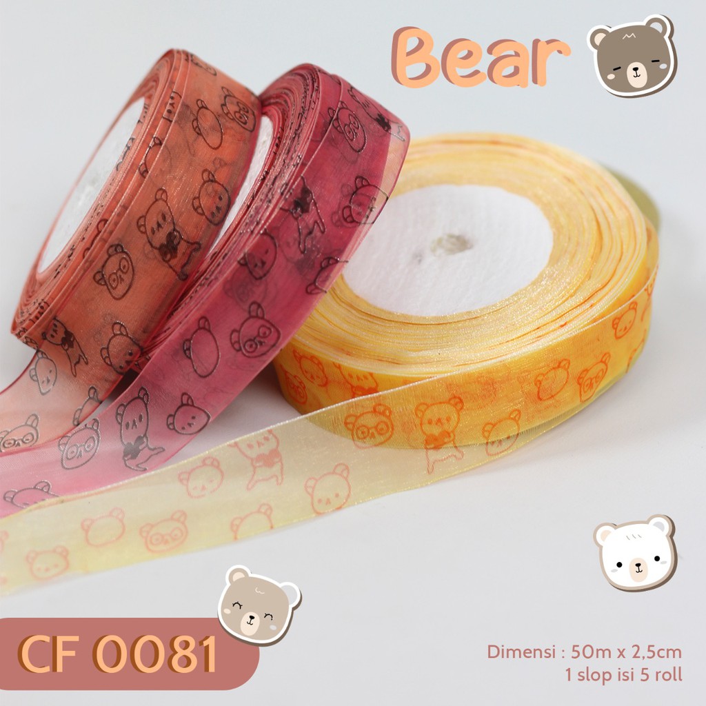 Pita Roll Organdi Motif Bear CF0081 - 3 Pilihan Warna