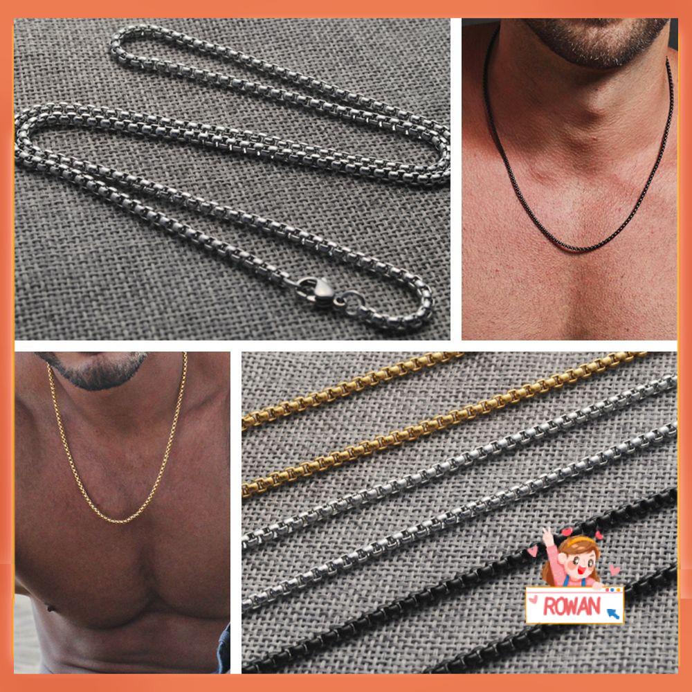 ROW Hot Box Chains Simple Square Beads Men Necklace 3mm Fashion Gold/ Black/ Silver Jewelry Gift Titanium Steel/Multicolor