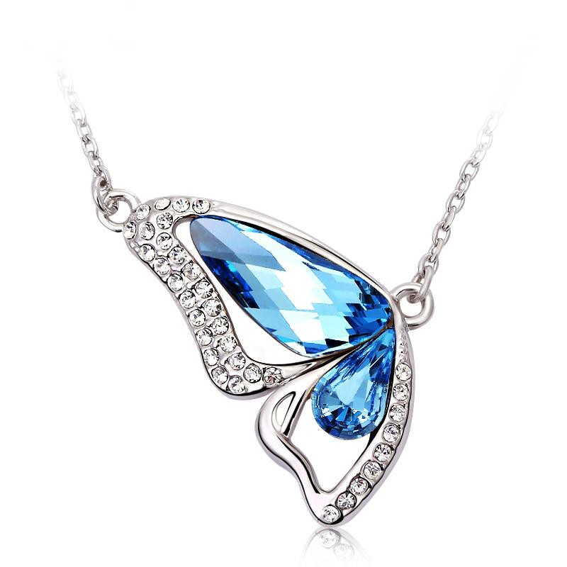 Butterfly Wing Kalung Kristal Swarovski Wanita Cewek Mewah Elegan Kado Hadiah Ultah Kupu-Kupu