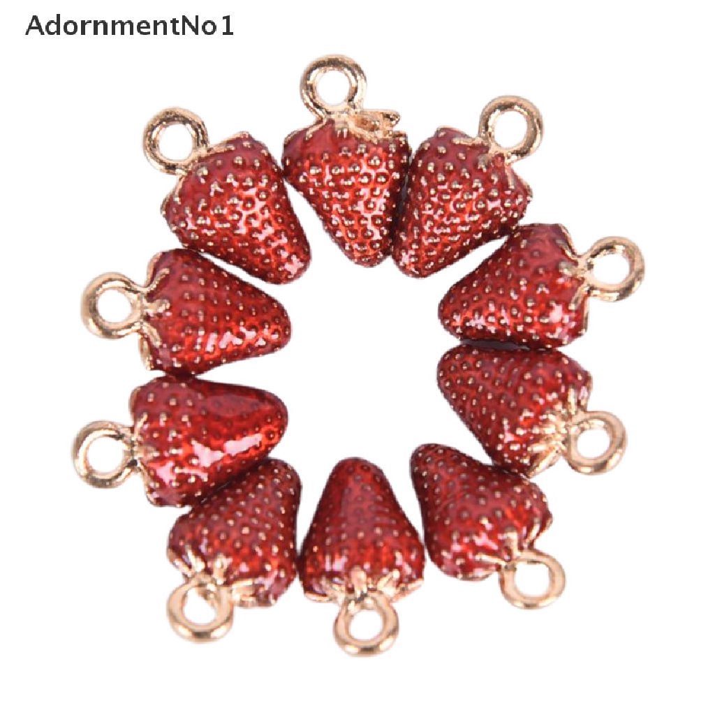 (AdornmentNo1) 10pcs / Set Liontin Enamel Bentuk Strawberry Bahan Alloy Untuk Kerajinan Tangan DIY