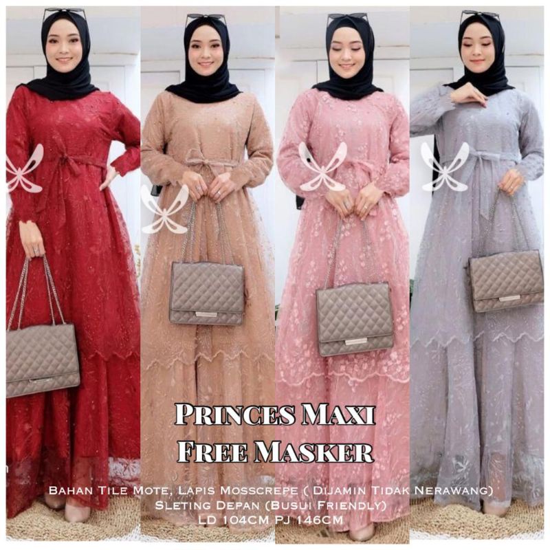 WNX/Maxi Dress Gamis Kondangan Princes/ Gamis Terbaru 2021/ Maxi Dress Brukat/ Gamis Kondangan Wanit