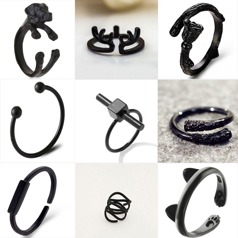 Cincin Model Terbuka Bahan Metal Desain Cakar Kucing Warna Hitam Gaya Vintagekorea Untuk Wanita