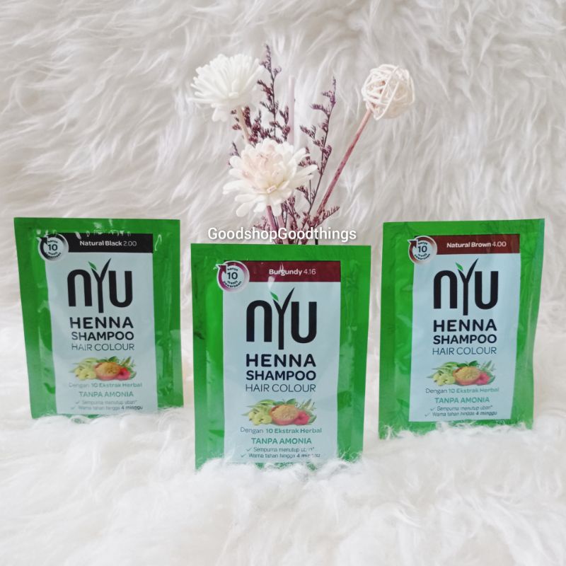 NYU HENNA SHAMPOO HAIR COLOUR/NYU HENNA SHAMPOO PEWARNA RAMBUT SACHET 20ML