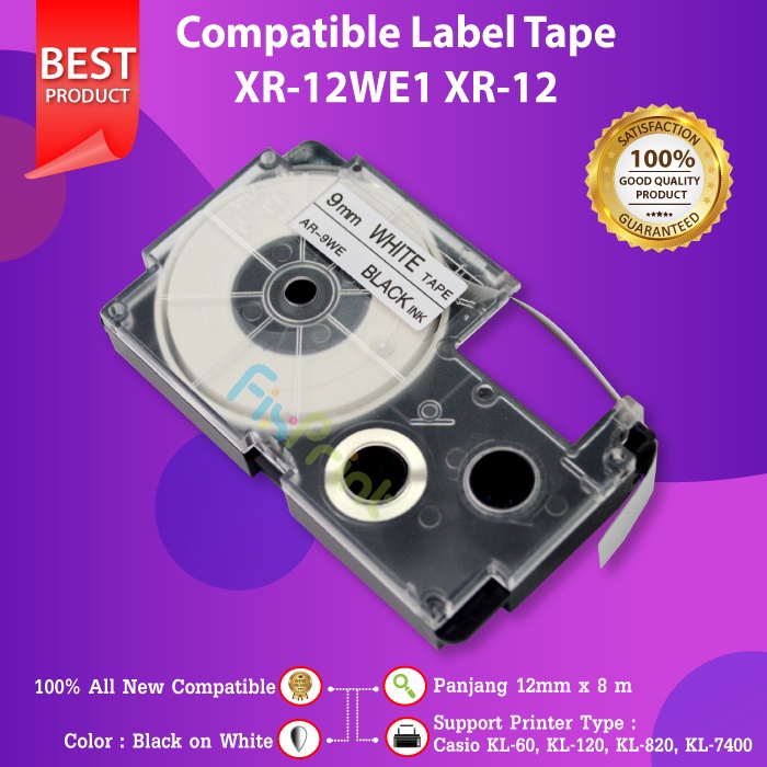 Label Tape XR-12WE1 XR-12 Black On White 12mm Printer KL60 KL120