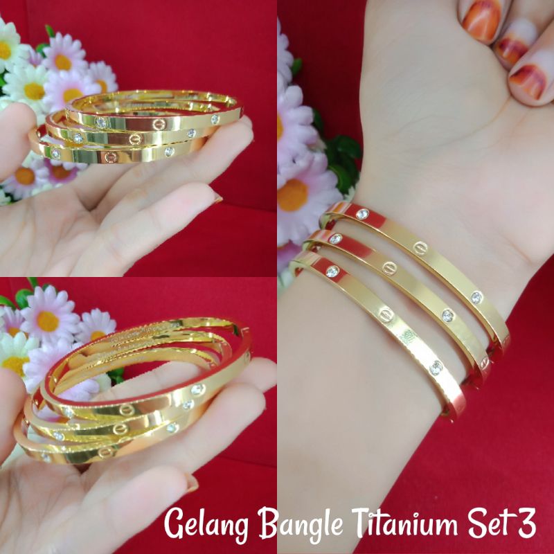 SET TITANIUM CARTIR PERMATA/GELANG TITANIUM/KERONCONG TITANIUM