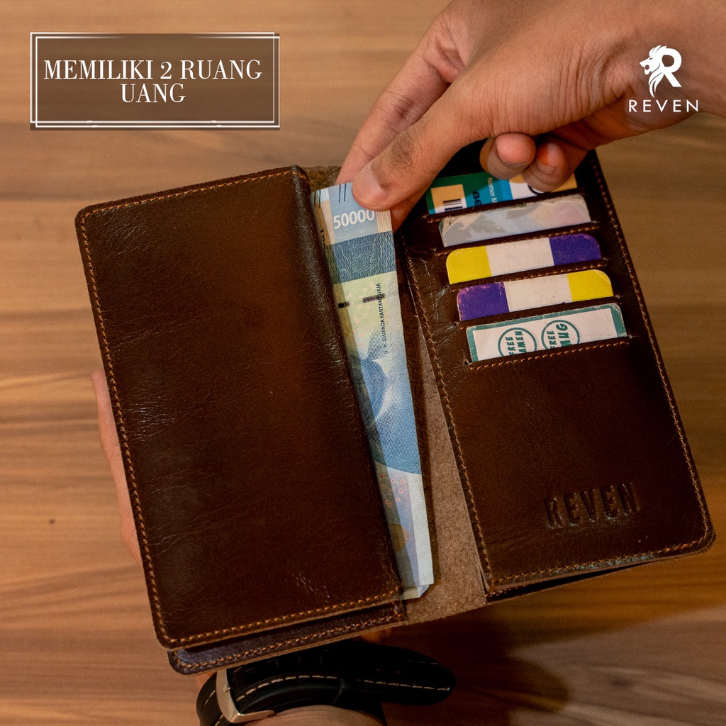 Dompet Branded Pria Cowok Panjang Bahan 100% Kulit Asli Terbaru Original Long Wallet 15 Slot Card