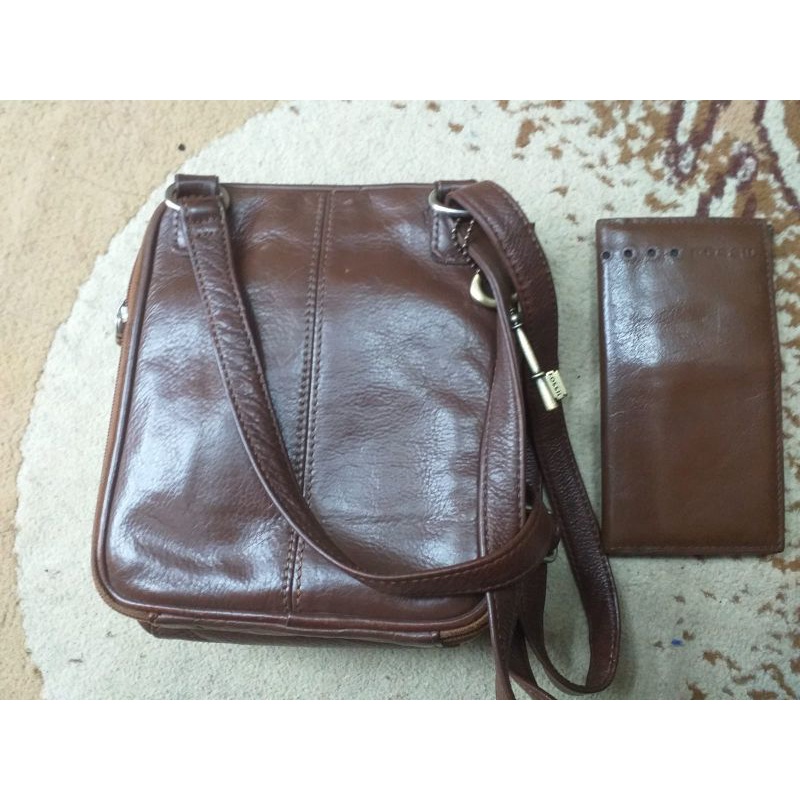 Dompet + Tas sling bag Fossil original, kulit asli