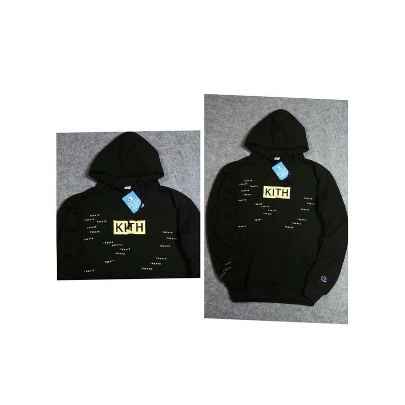 black champion hoodie with gold logo