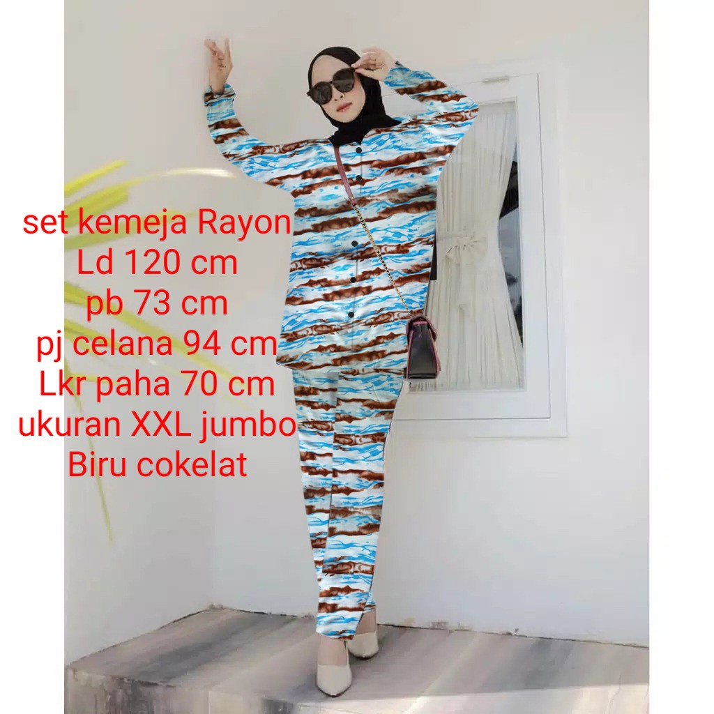 Set Stelan Kemeja Pakaian Wanita Dewasa / Casual Motip Tye Dye Lengan Panjang/ ukuran XXLJUMBO
