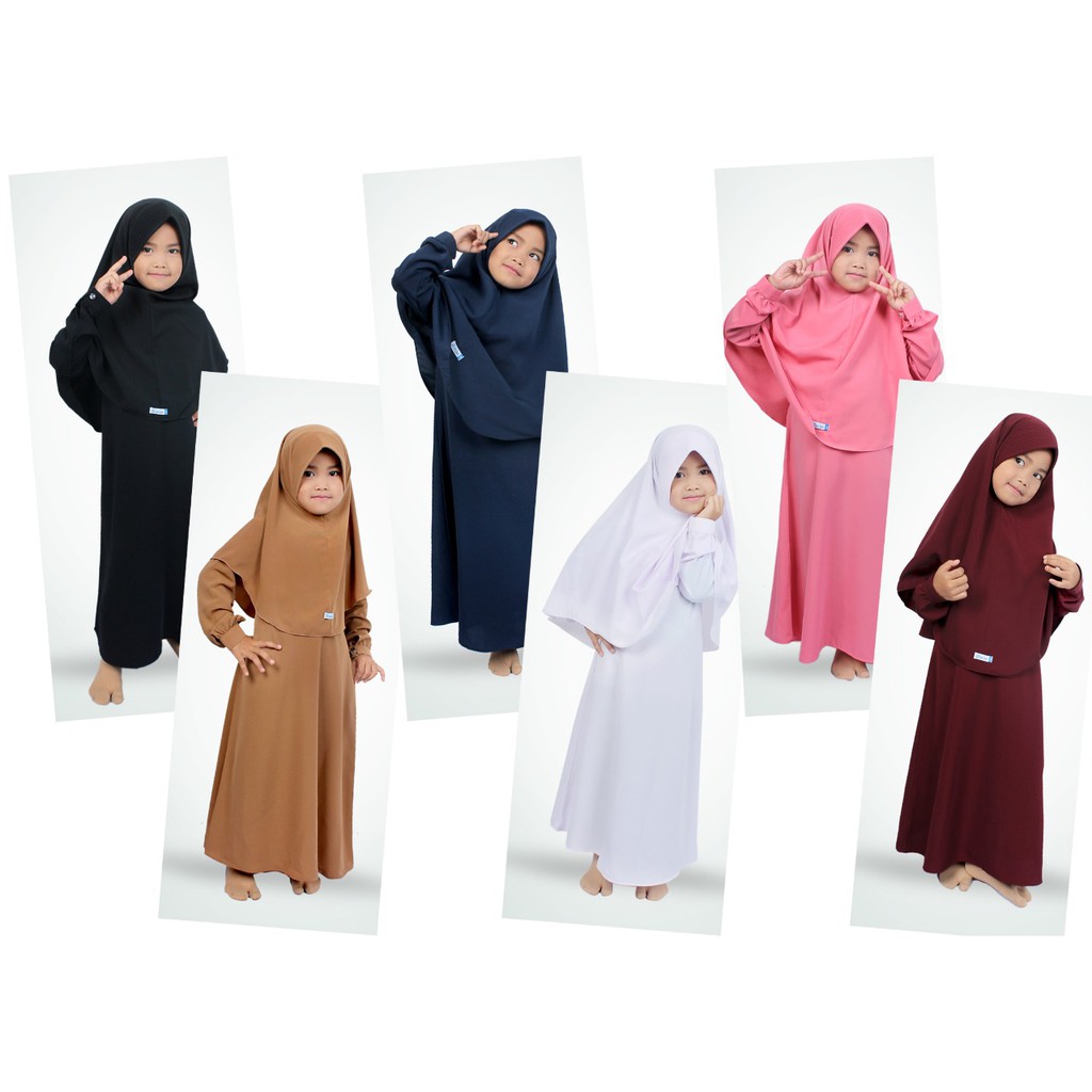 Salim Moslem Gamis Anak Syari Set Kerudung Besar Usia 1-10 Th Hitam-Navy-Ccoklat-Maroon-Pink-Putih