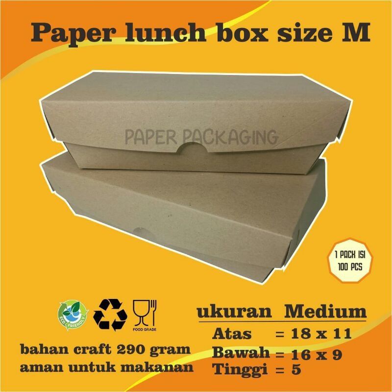 Paper lunch box packaging termurah kotak makanan lunch box paper craft M