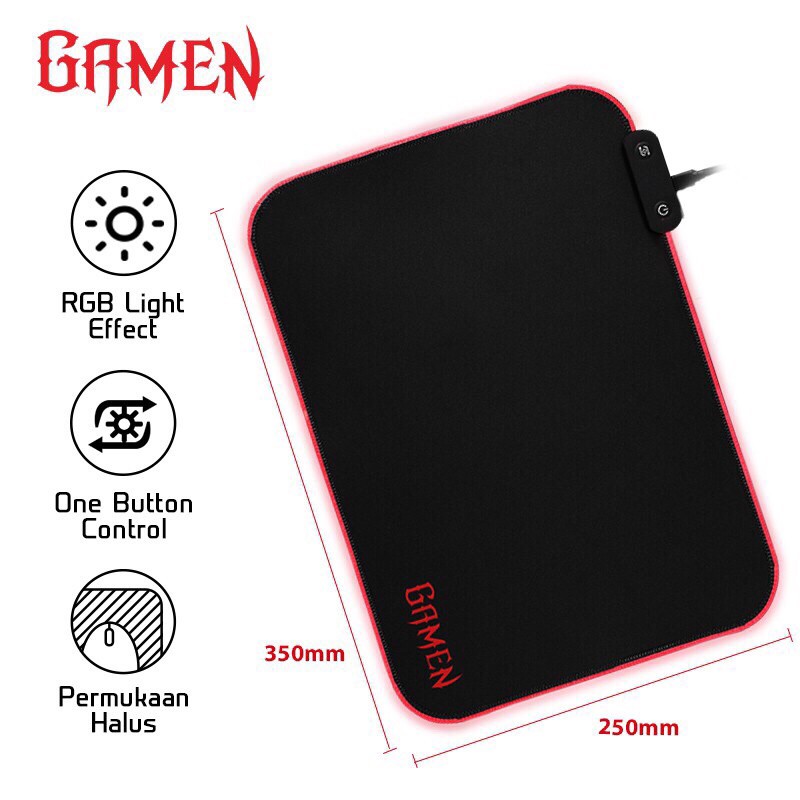 GAMEN GP-Halo Gaming Mousepad RGB Lighting Anti-Slip Rubber Base Black-Garansi