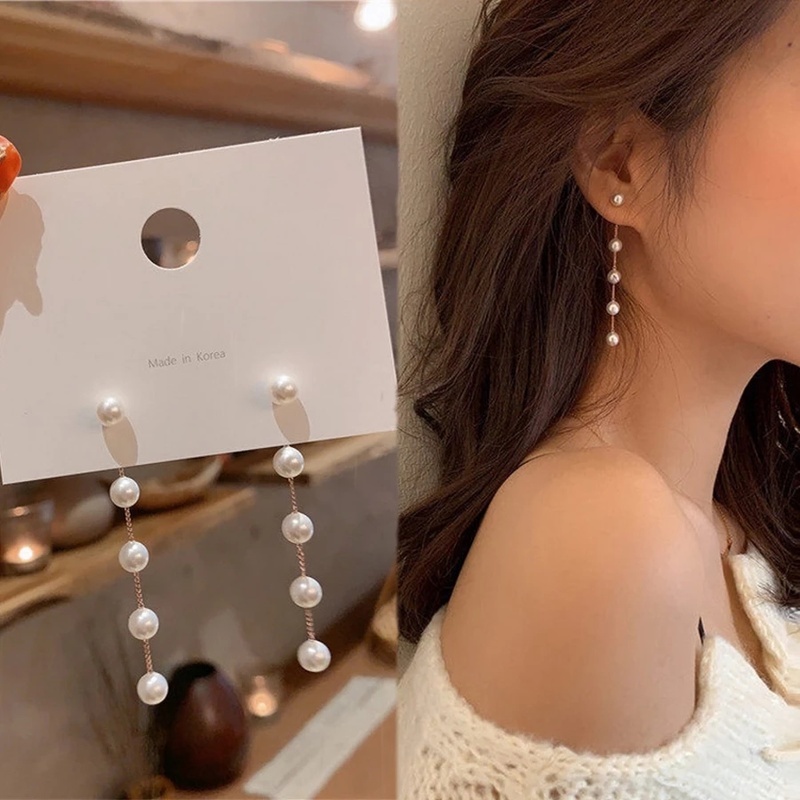 Anting Stud Rumbai Menjuntai Desain Anggur Aksen Mutiara Imitasi Gaya Korea Minimalis Untuk Wanita