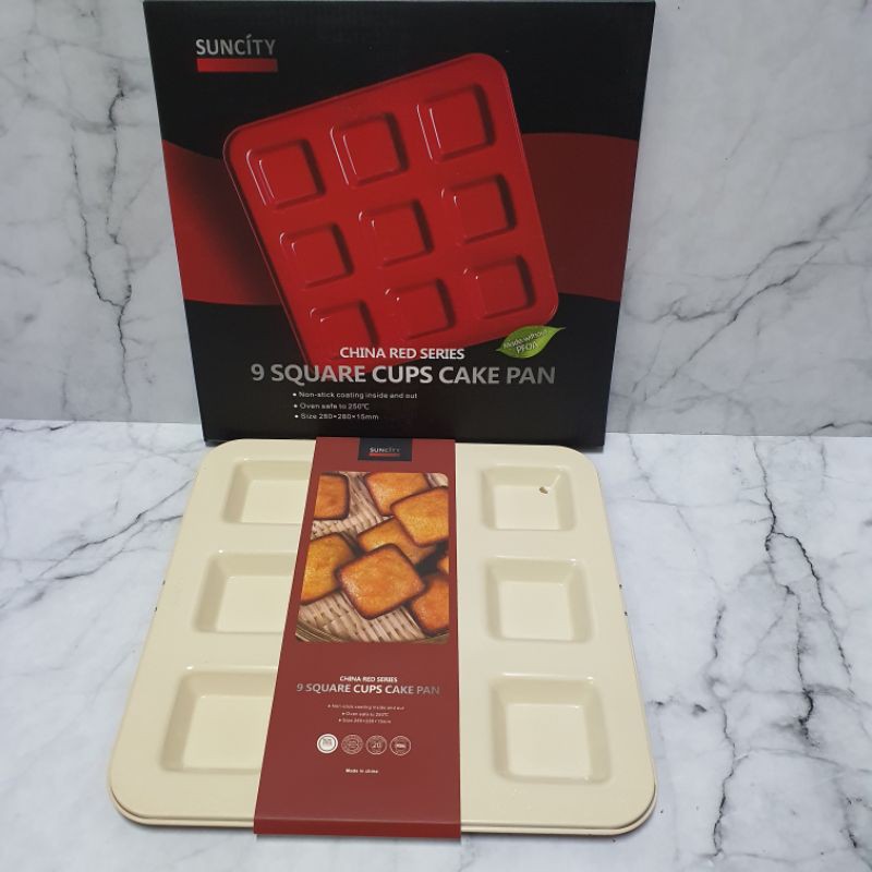 suncity Red square 9 cups cake pan / baking pan / loyang kue cookies