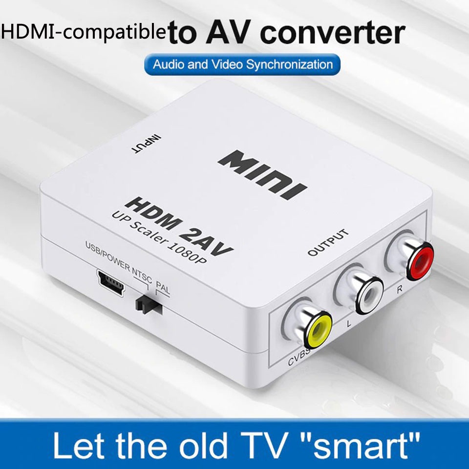 【COD+Pengiriman Cepat】HDMI to AV RCA Converter Adapter   /Konverter Sinyal Mini Hdmi Ke AV Yang Akan Konverter Kabel Adaptor Steker Sinyal Video  Rvideo Dukungan 1080P HDMI2AV NTSC PAL Output   HDMI To RCA BOX HDMI2AV Converter Mini Box AV2HDMI HDMI To AV