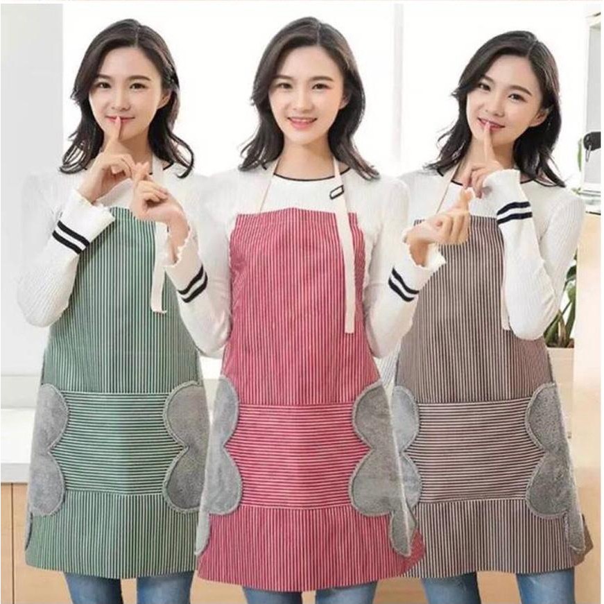 [JUALSEMUA18](22)Clemek masak apron kanvas cotton import/samping lap tangan/clemek 2in1