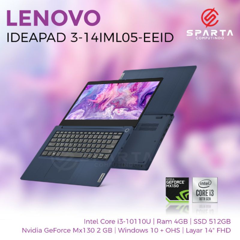 Laptop Lenovo Ideapad 3 14IMLO5 EEID Core i3 Gen 10 Ram 4 GB SSD 512 GB NVIDIA GeForce 2 GB New