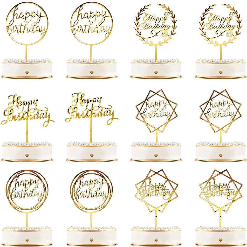 Topper Kue Desain Happy Birthday 15 Gaya Warna Merah Emas Bahan Akrilik Untuk Dekorasi
