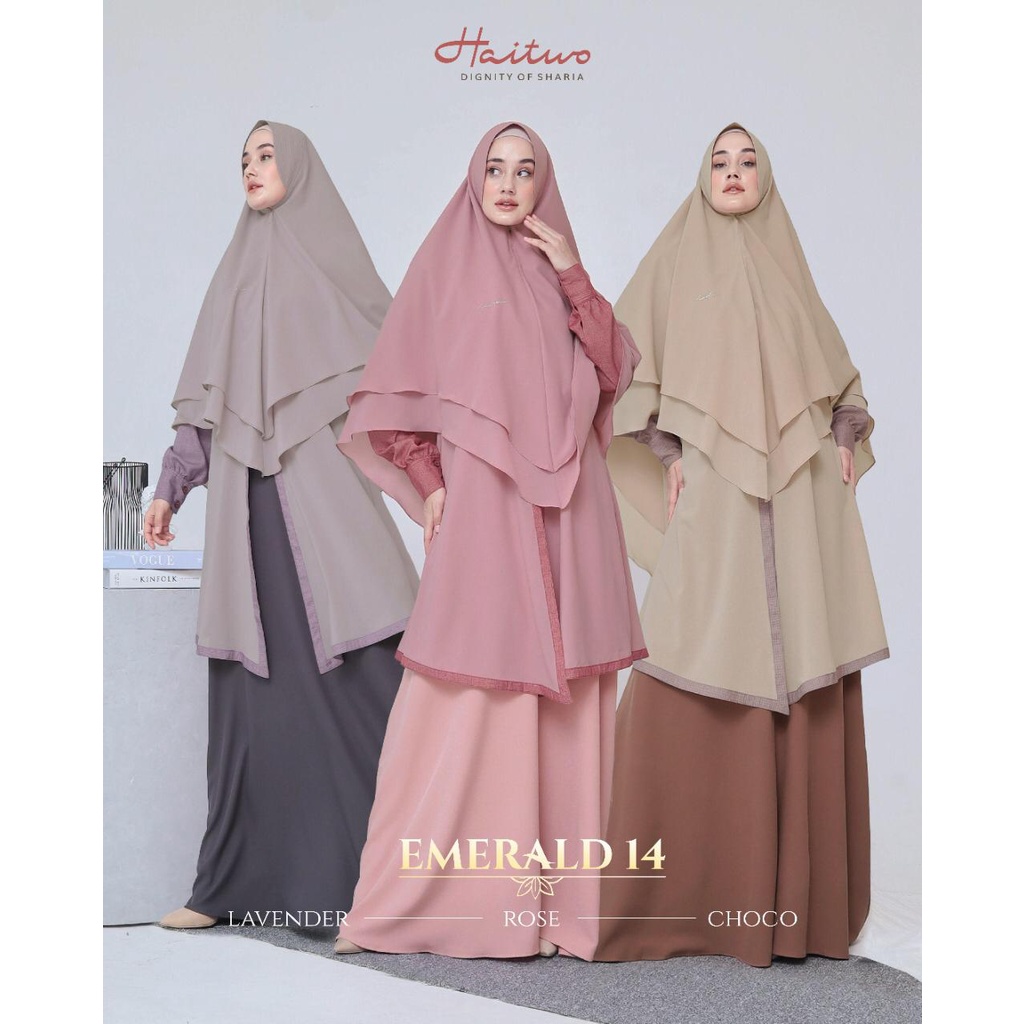 Haitwo Gamis Emerald 14 Bahan Morelli Stretch mix Ceruty Dress Set Hijab Modern Trendi bisa COD By Haitwo