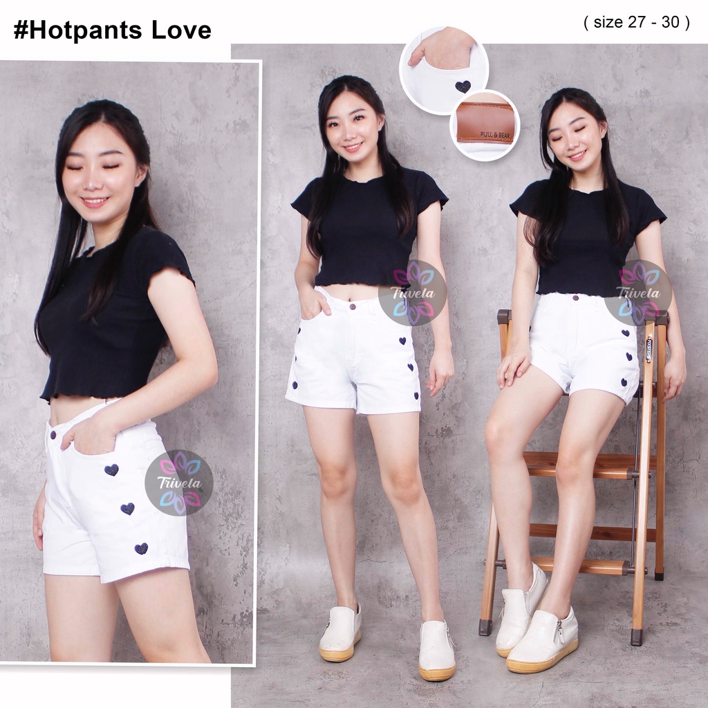 TRIVELA - Celana Pendek Love Putih / Hotpants Love Jumbo 27-34