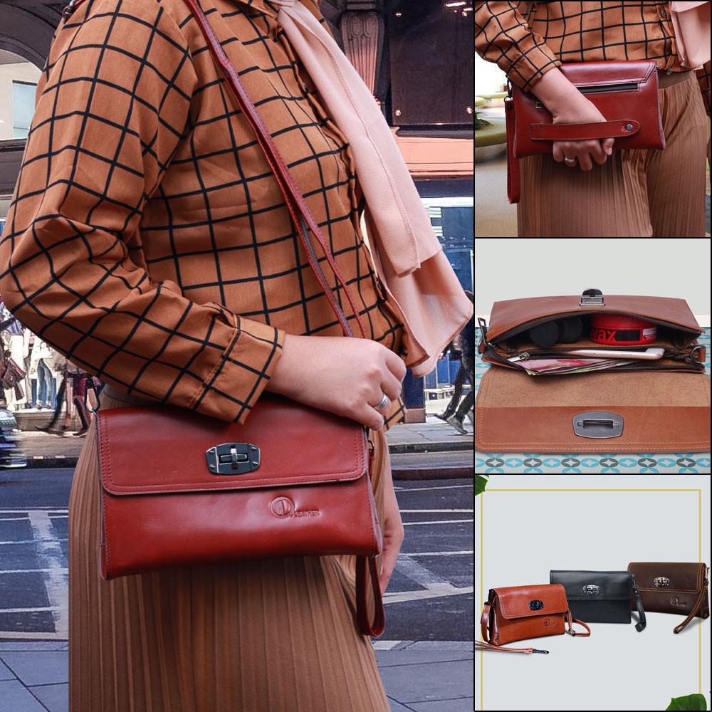 Tas Selempang Wanita Kulit Elegan Sling Bag Kulit Sapi Asli Premium Murah Handbag QI LEATHER HB10