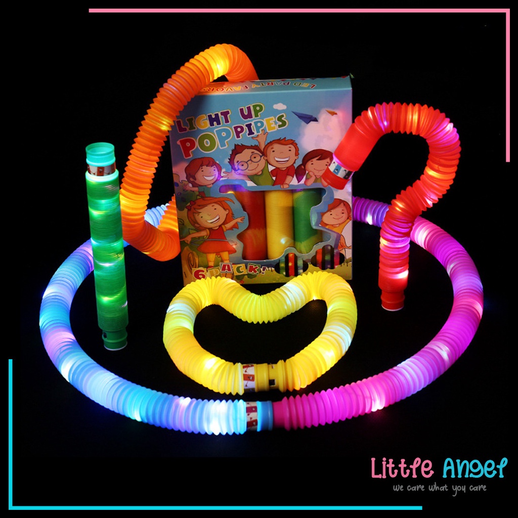 Mainan Edukasi Anak LIGHT POP TUBE LED Puzzle Lampu Nyala Pipa Stik Selang Kerut  POP TUBES PIPES Unicorn Poptubes Sensory Toys Mainan Viral