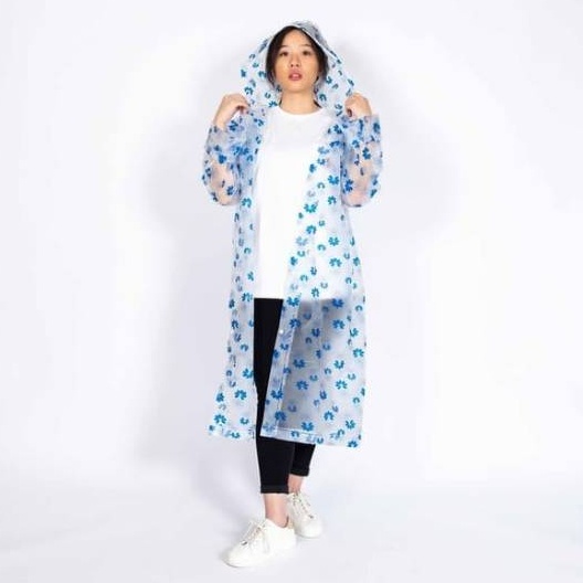 Jas Hujan Wanita Terusan Travelling Stylist Fashion Raincoat Transparan Motif