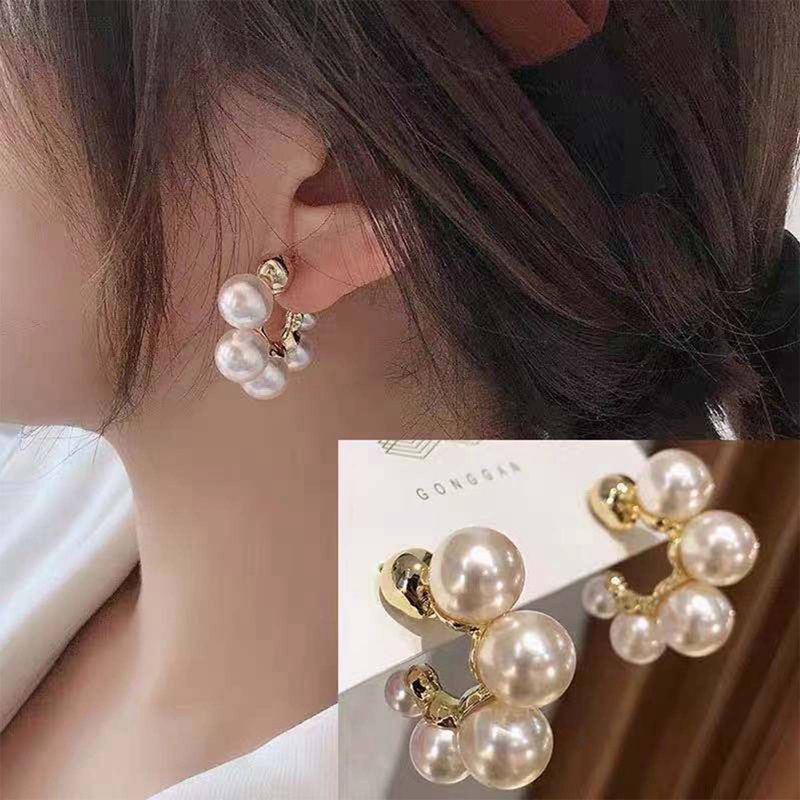 Anting Tusuk Sterling Silver 925 Desain Bulat Hias Mutiara Imitasi Simple Ala Korea Untuk Wanita