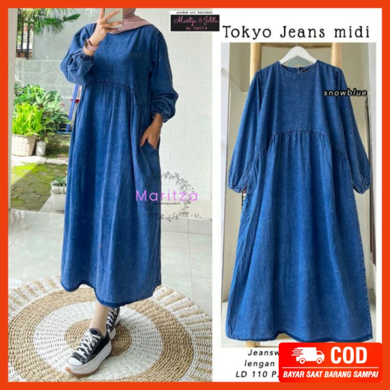 Clara Midi Dress Denim Gamis Jeans Terbaru Best Seller