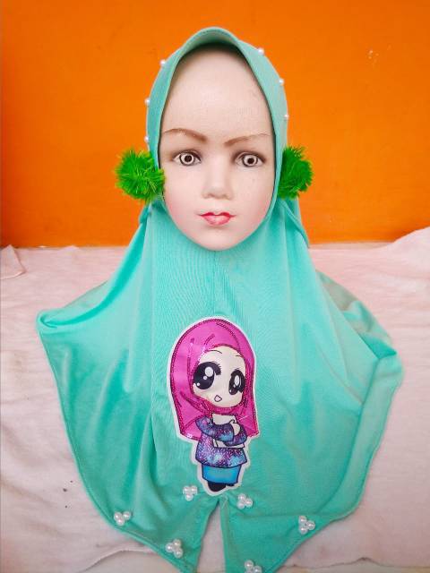 Jilbab anak BOBA LED musik  3-7 tahun PET ANTEM / HIJAB BOBA ANAK